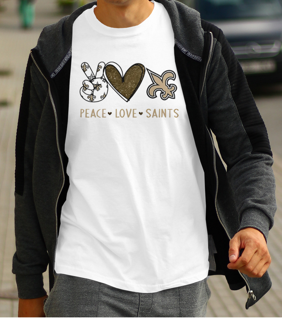 Peace Love Saints Fleur De Lis Symbol New Orleans Saints Football Team T-Shirt
