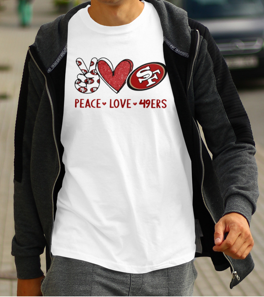 PEACE LOVE 49ERS SF Football Team Logo Heart T-Shirt