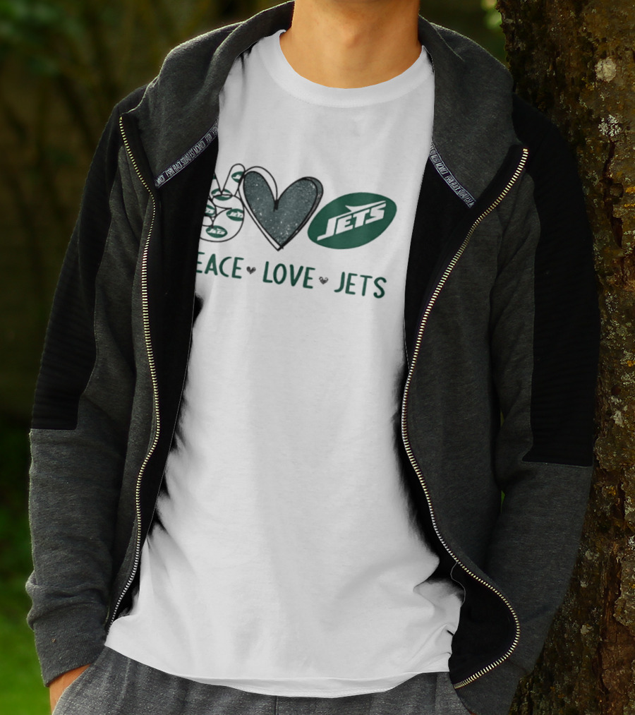 Peace Love New York Jets Hand Sign Heart T-Shirt