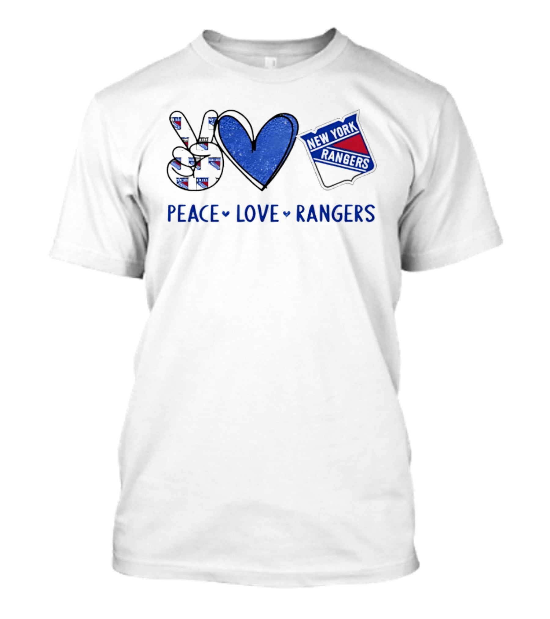 New York Rangers Peace Love Rangers Hands Heart Sign T-Shirt