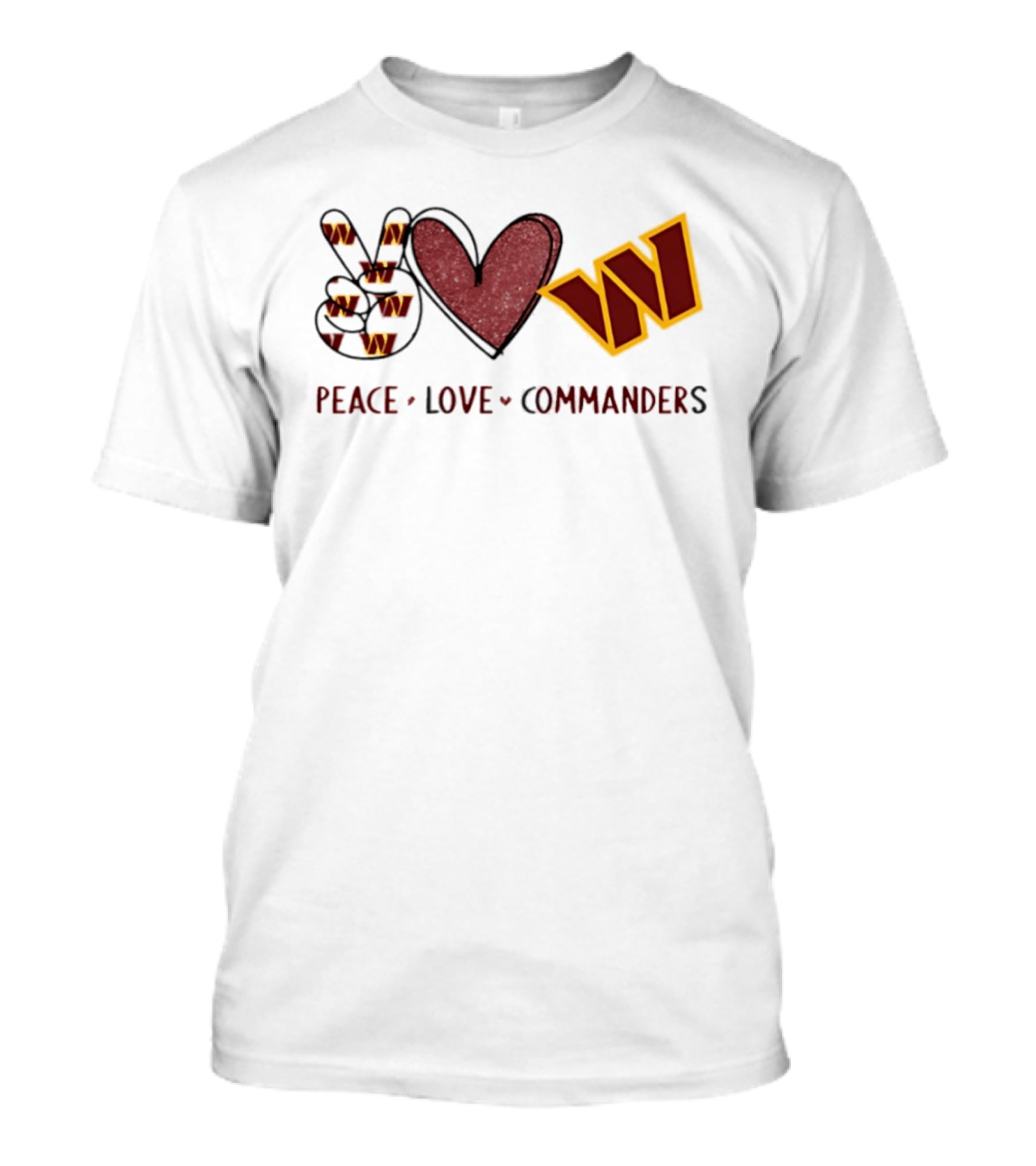 Peace Love Commanders Washington Commanders Football Team Logo Hands Heart Sign T-Shirt