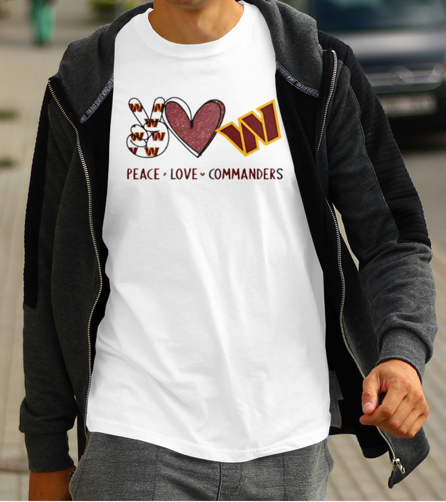 Peace Love Commanders Washington Commanders Football Team Logo Hands Heart Sign T-Shirt