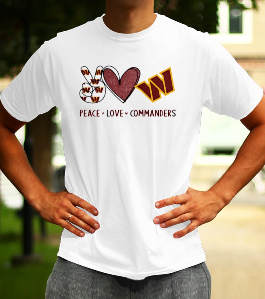Peace Love Commanders Washington Commanders Football Team Logo Hands Heart Sign T-Shirt