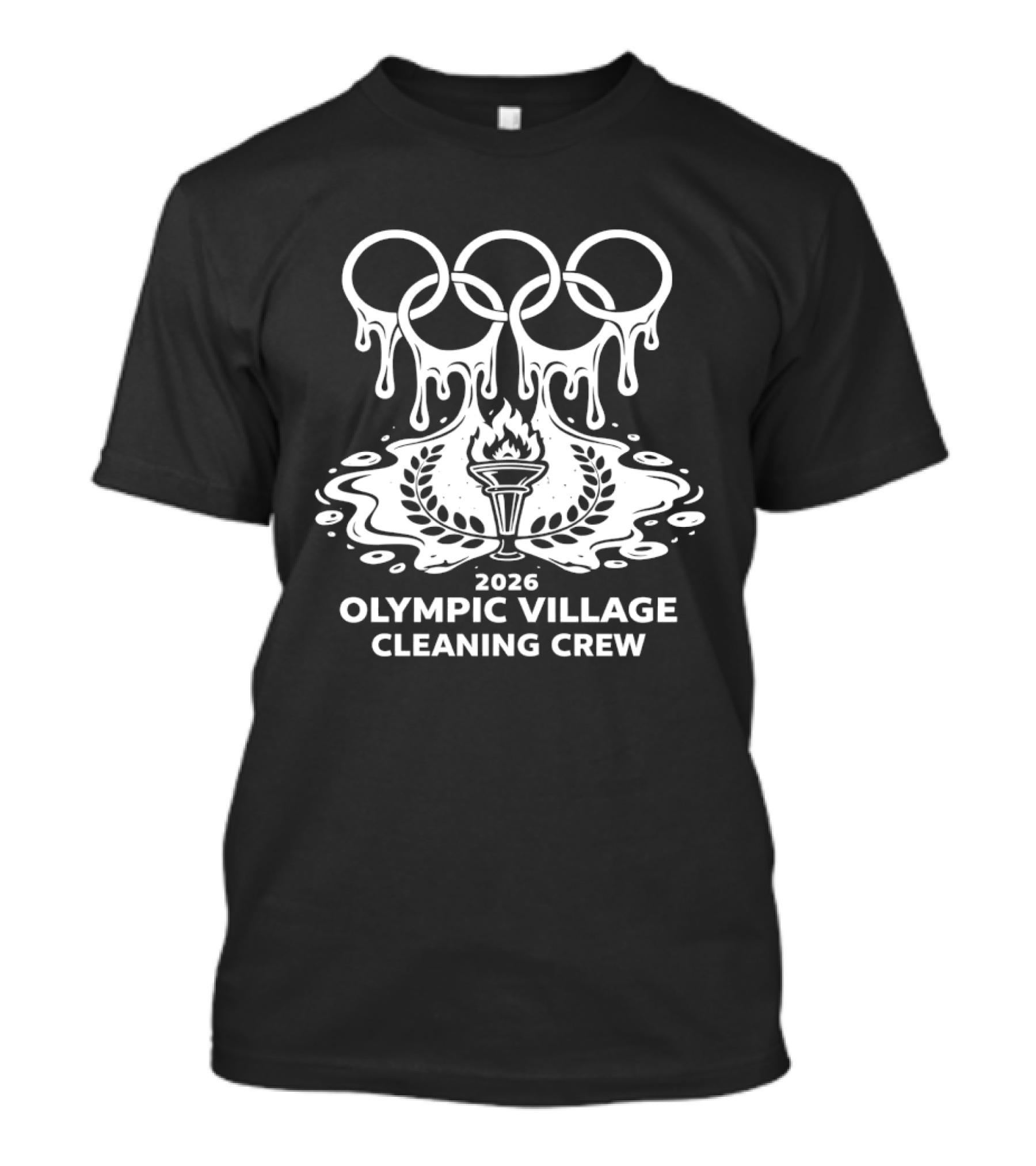 2026 Olympic Village Cleaning Crew Dripping Rings And Torch T-Shirt