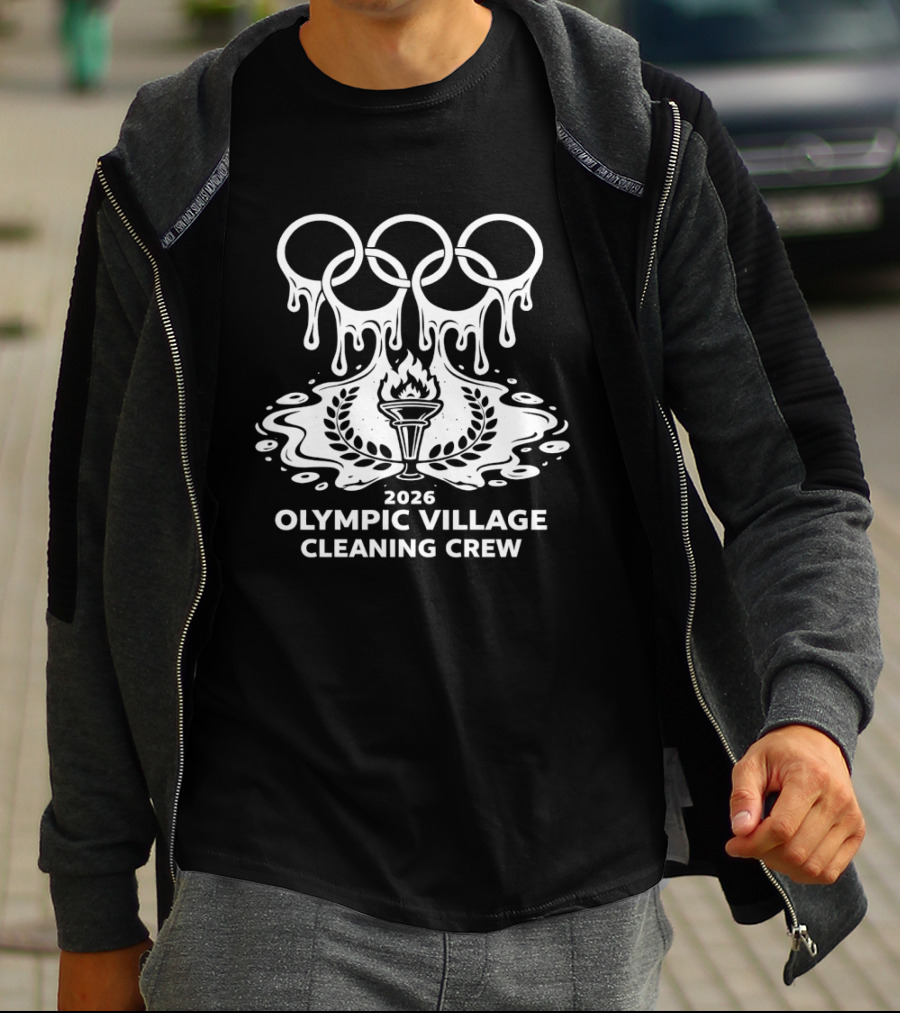 2026 Olympic Village Cleaning Crew Dripping Rings And Torch T-Shirt