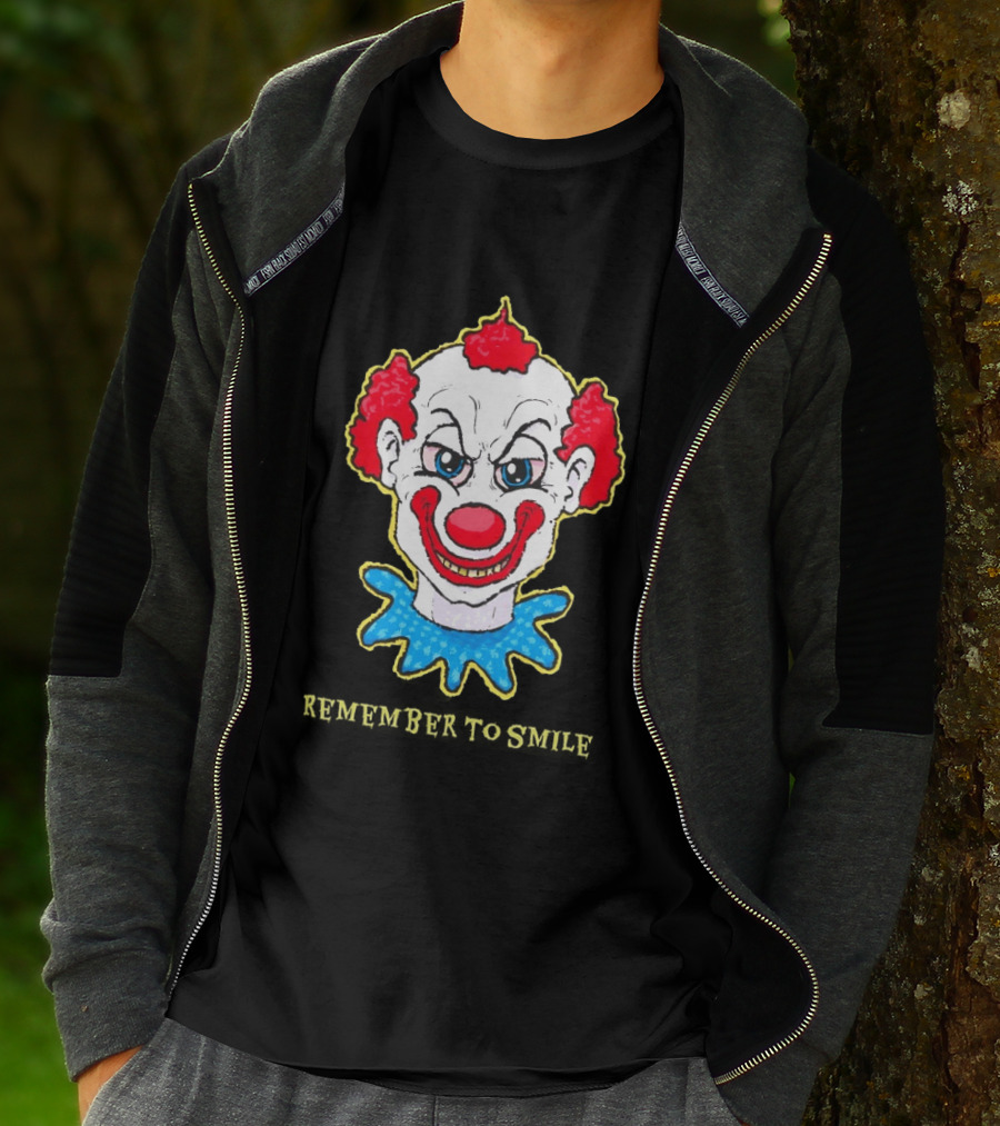 Evil Clown Remember To Smile Creepy Red White Blue T-Shirt