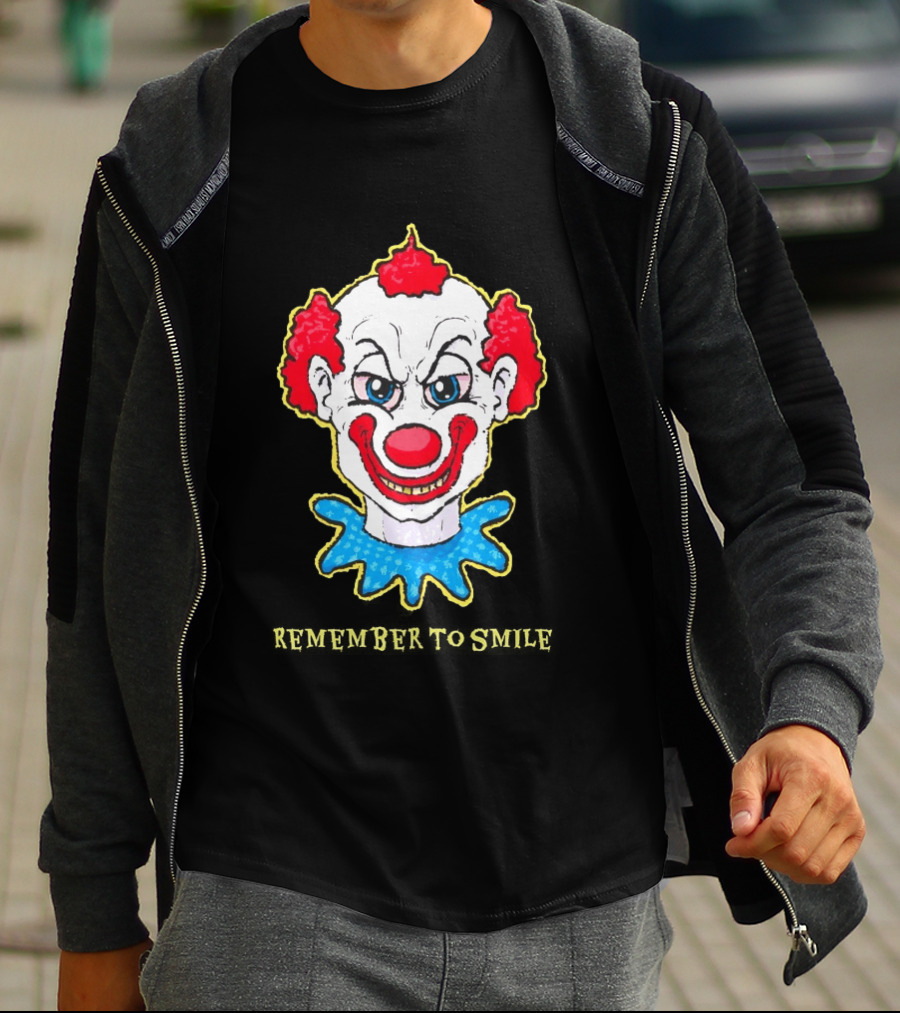 Evil Clown Remember To Smile Creepy Red White Blue T-Shirt