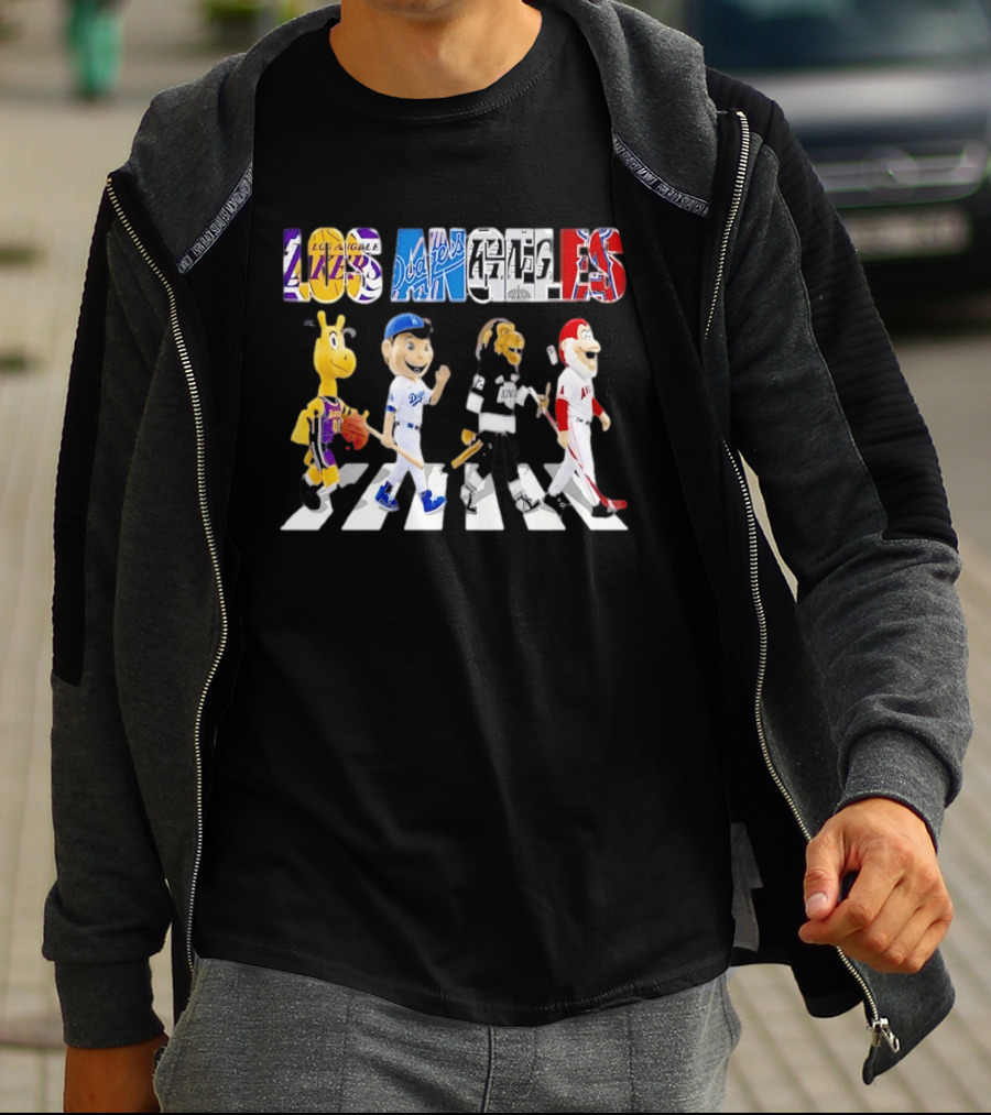 Los Angeles Lakers Dodgers Kings Angels Mascots Walking Abbey Road T-Shirt