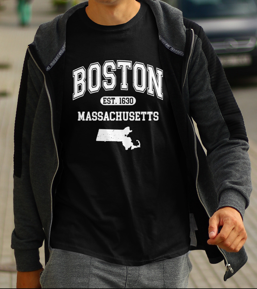 Boston Massachusetts Est 1630 Varsity With State T-Shirt