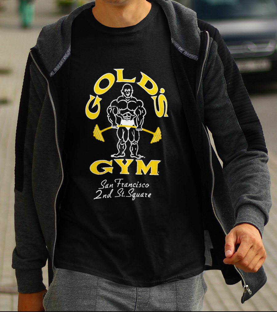 Gold's Gym San Francisco 2nd St Square Bodybuilder With Barbell T-Shirt