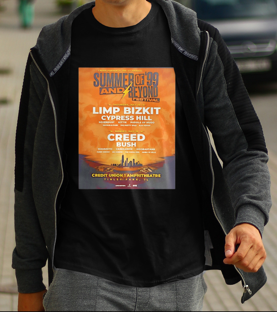Creed Presents Summer Of '99 And Beyond Festival 2026 Full Lineup With Limp Bizkit And Creed At Credit Union Amphitheatre Tinley Park Illinois T-Shirt