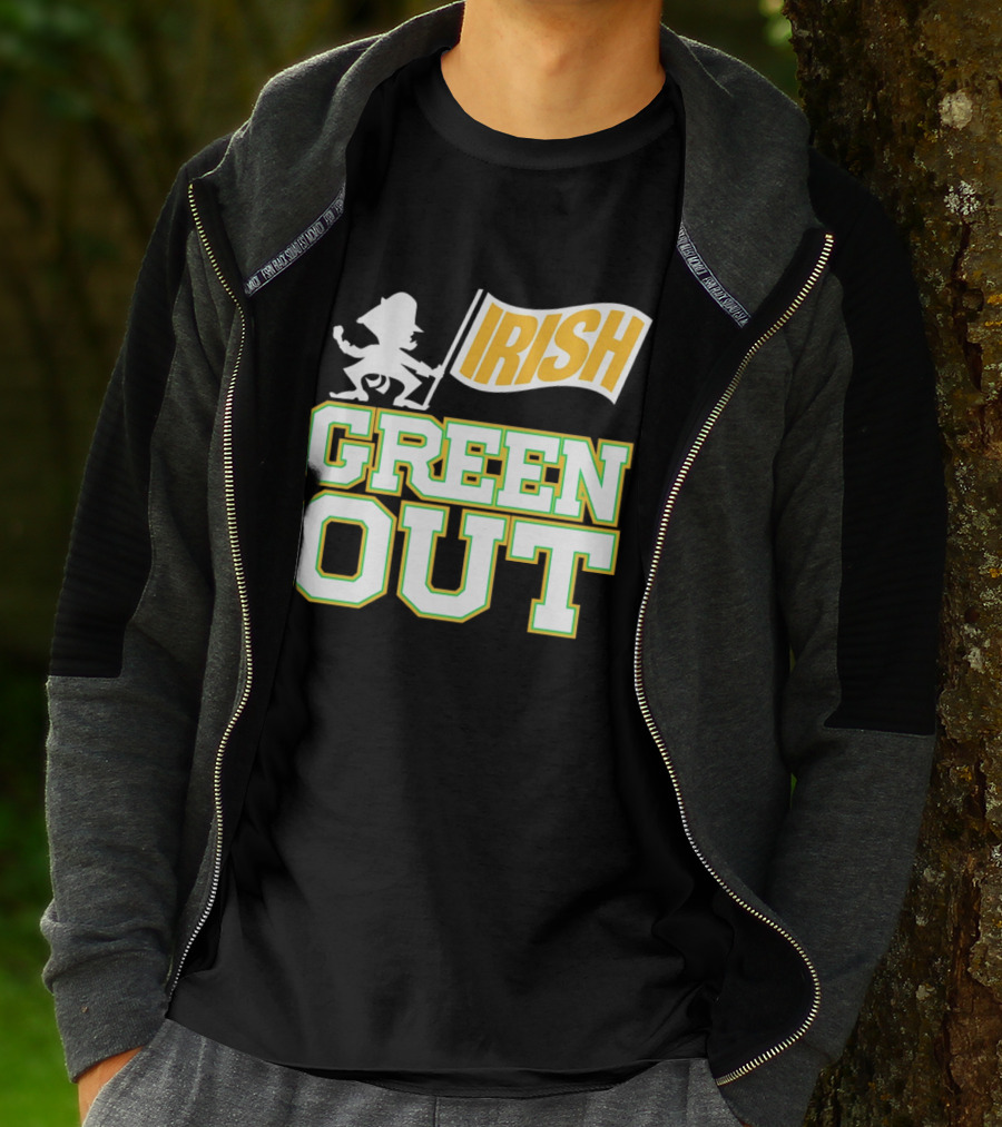 Notre Dame Fighting Irish Green Out Iconic Leprechaun Flag T-Shirt