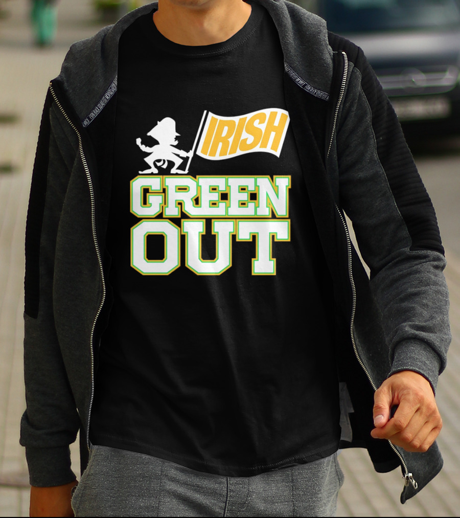 Notre Dame Fighting Irish Green Out Iconic Leprechaun Flag T-Shirt