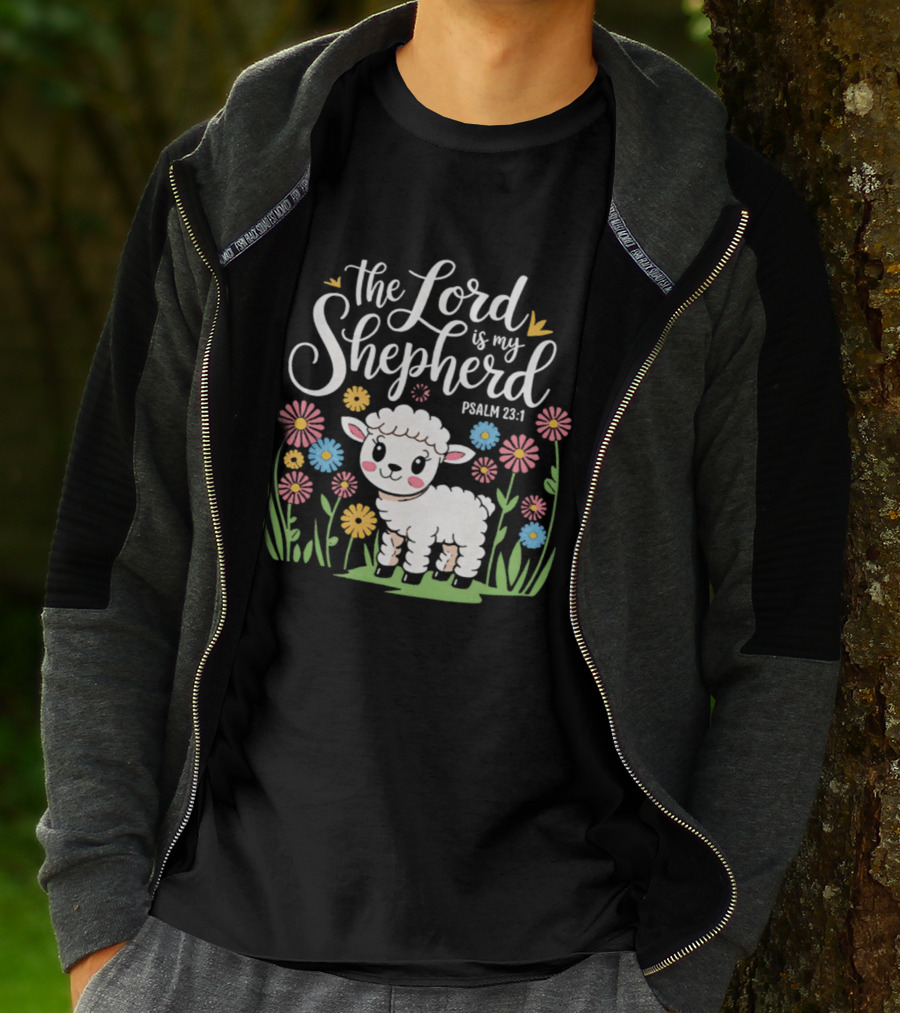 The Lord Is My Shepherd Psalm 23:1 Cute Lamb And Flowers T-Shirt