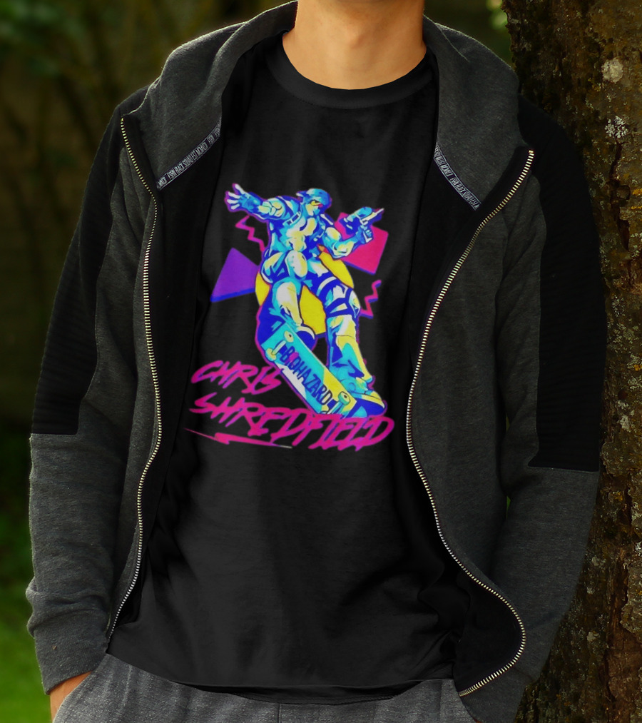 Chris Shredfield Brohazard Skateboarding Robot Neon T-Shirt