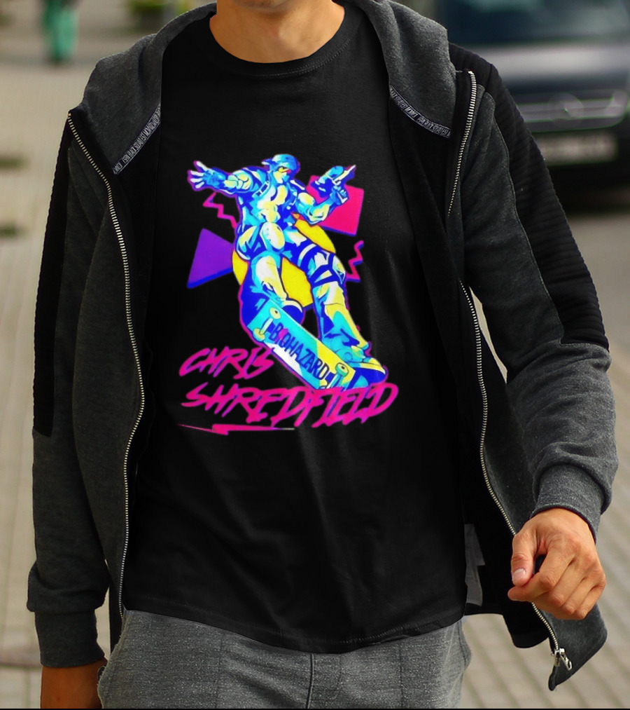 Chris Shredfield Brohazard Skateboarding Robot Neon T-Shirt