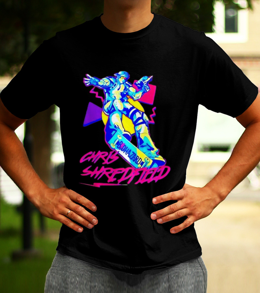 Chris Shredfield Brohazard Skateboarding Robot Neon T-Shirt