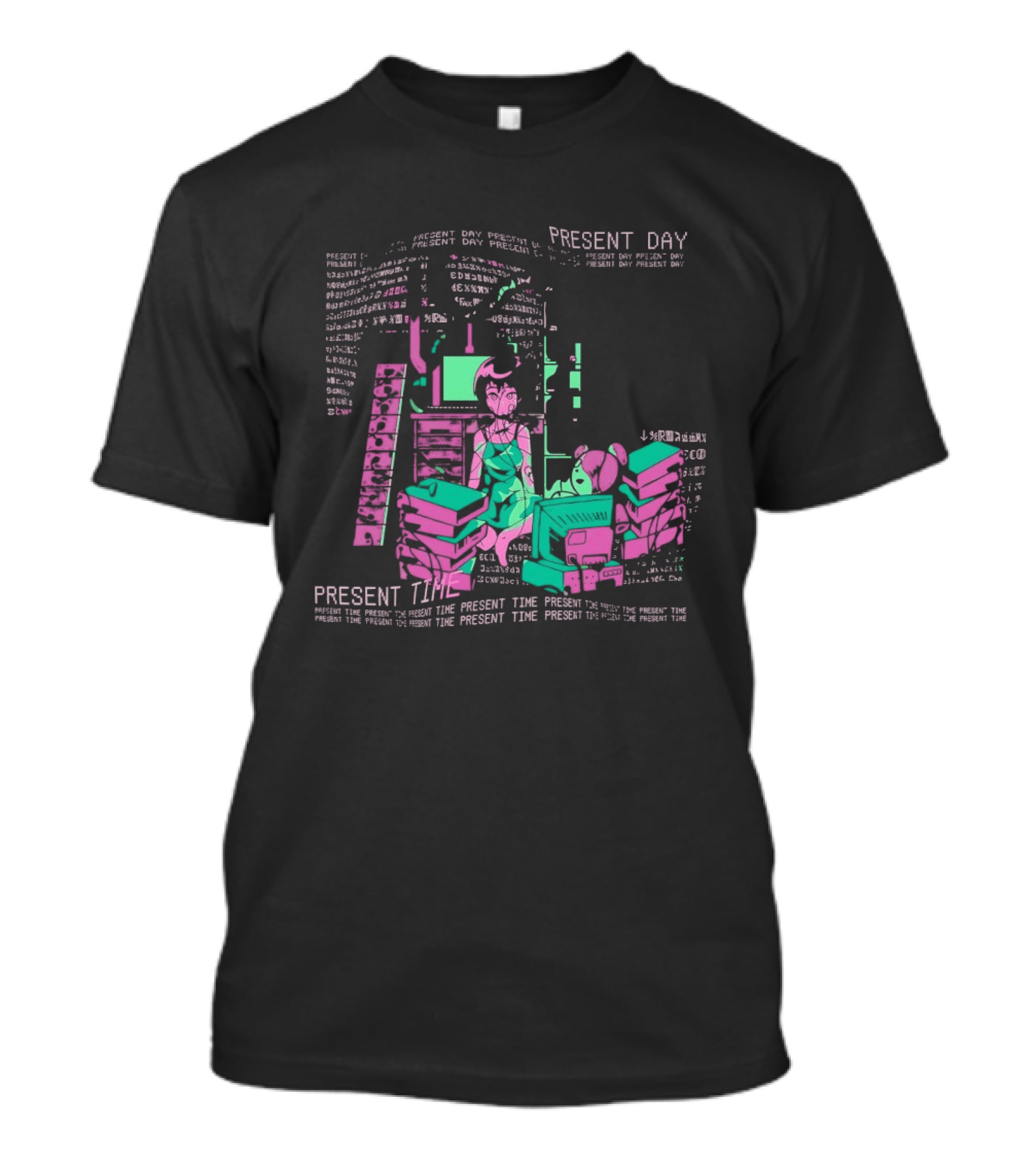 Connect To The Wired Present Day Present Time Retro Tech Aesthetic Stack Of Devices T-Shirt