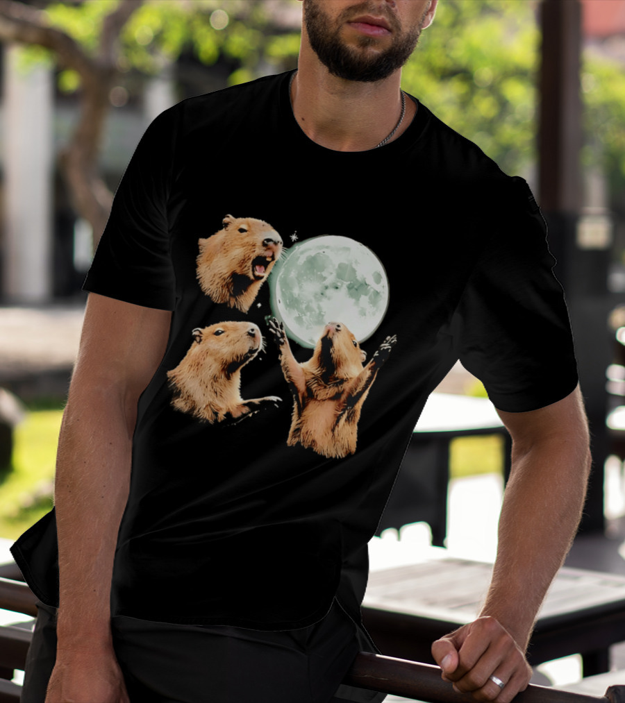Capybara Howling At Full Moon Tranquility T-Shirt
