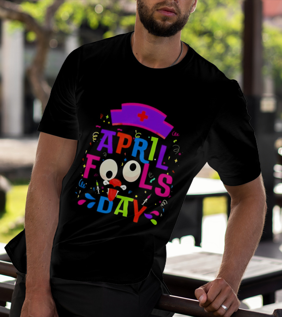 April Fools Day Nurse Hat With Colorful Confetti And Googly Eyes T-Shirt