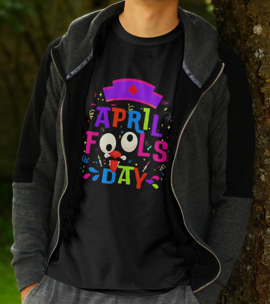 April Fools Day Nurse Hat With Colorful Confetti And Googly Eyes T-Shirt