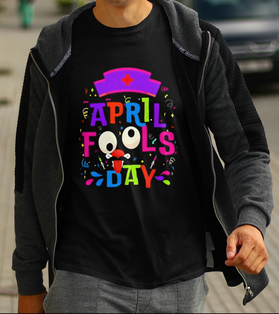 April Fools Day Nurse Hat With Colorful Confetti And Googly Eyes T-Shirt
