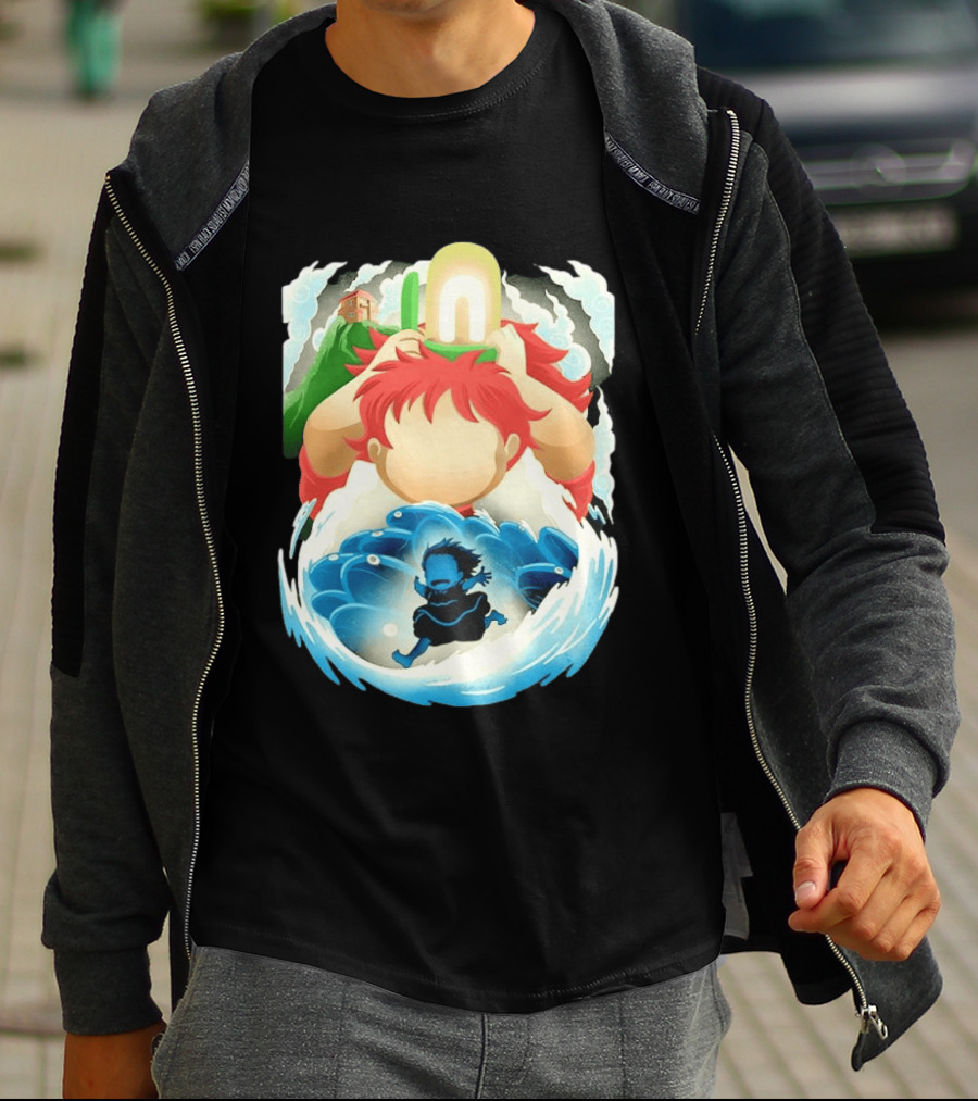 Ponyo Anime 2008 Little Fish Girl Bubble Adventure Scene T-Shirt