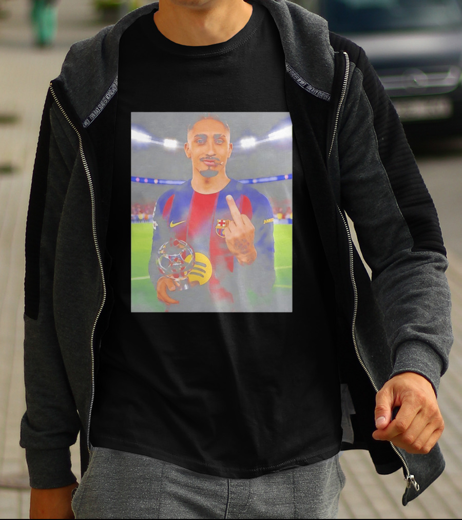 Raphinha Barcelona Middle Finger Gesture Soccer Stadium Scene T-Shirt