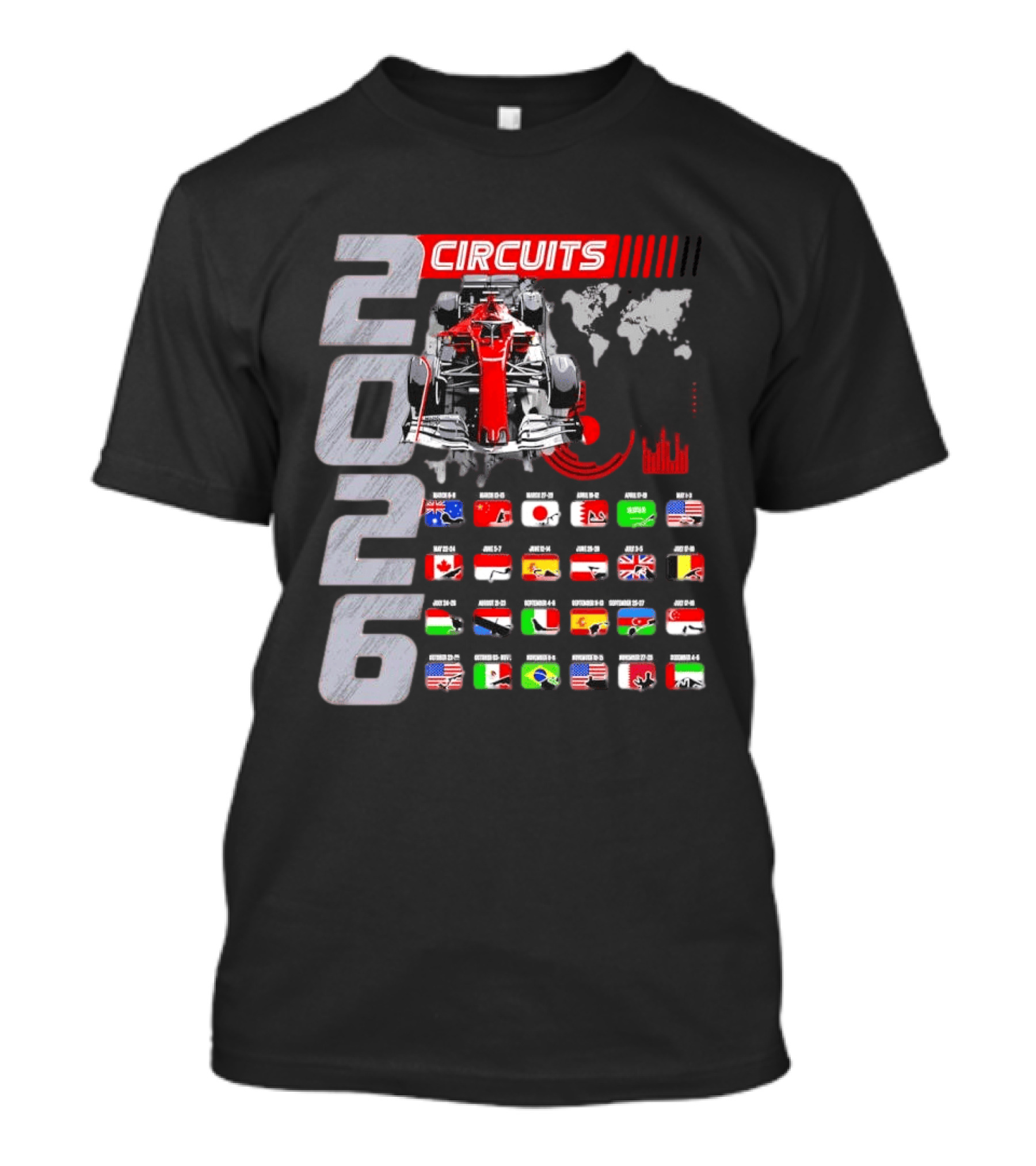 2026 Formula Racing Car Circuit Calendar With Country Flags T-Shirt