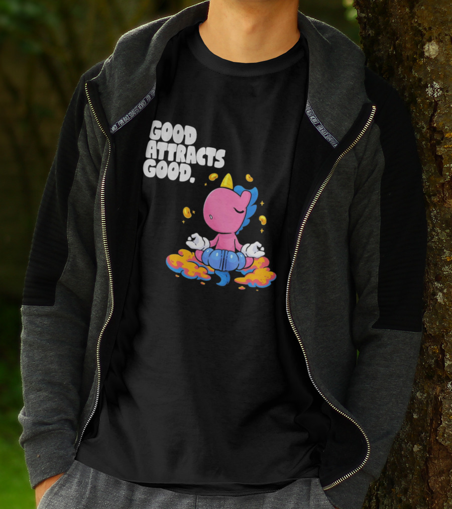 Good Attracts Good Unicorn Cartoon Meditation Coins T-Shirt