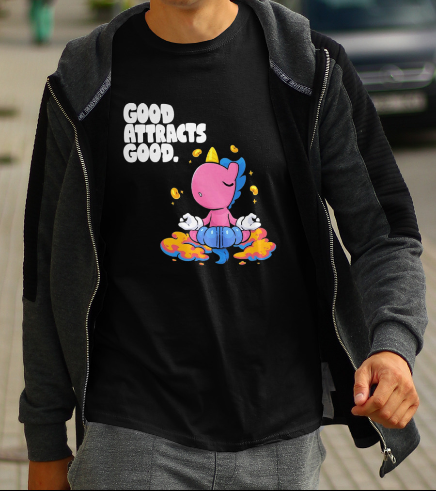 Good Attracts Good Unicorn Cartoon Meditation Coins T-Shirt