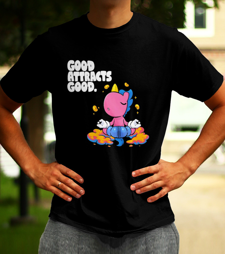 Good Attracts Good Unicorn Cartoon Meditation Coins T-Shirt