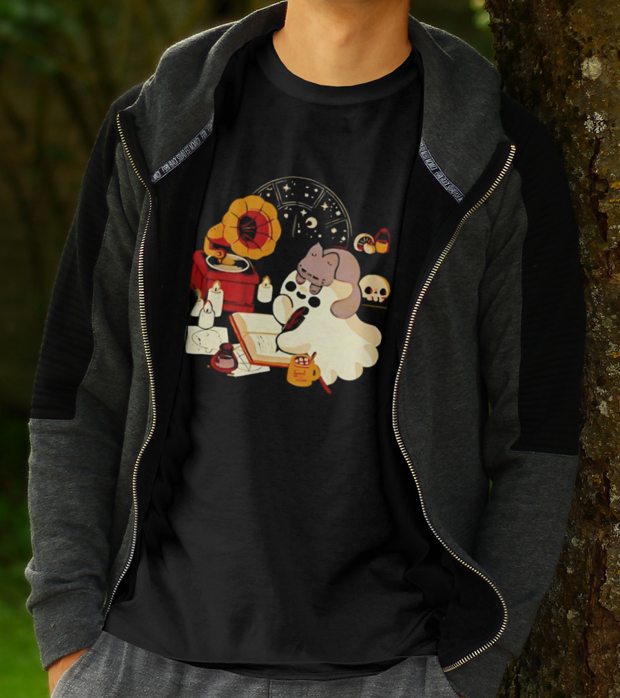 Spooky Ghost Lofi Aesthetic With Gramophone And Skulls T-Shirt
