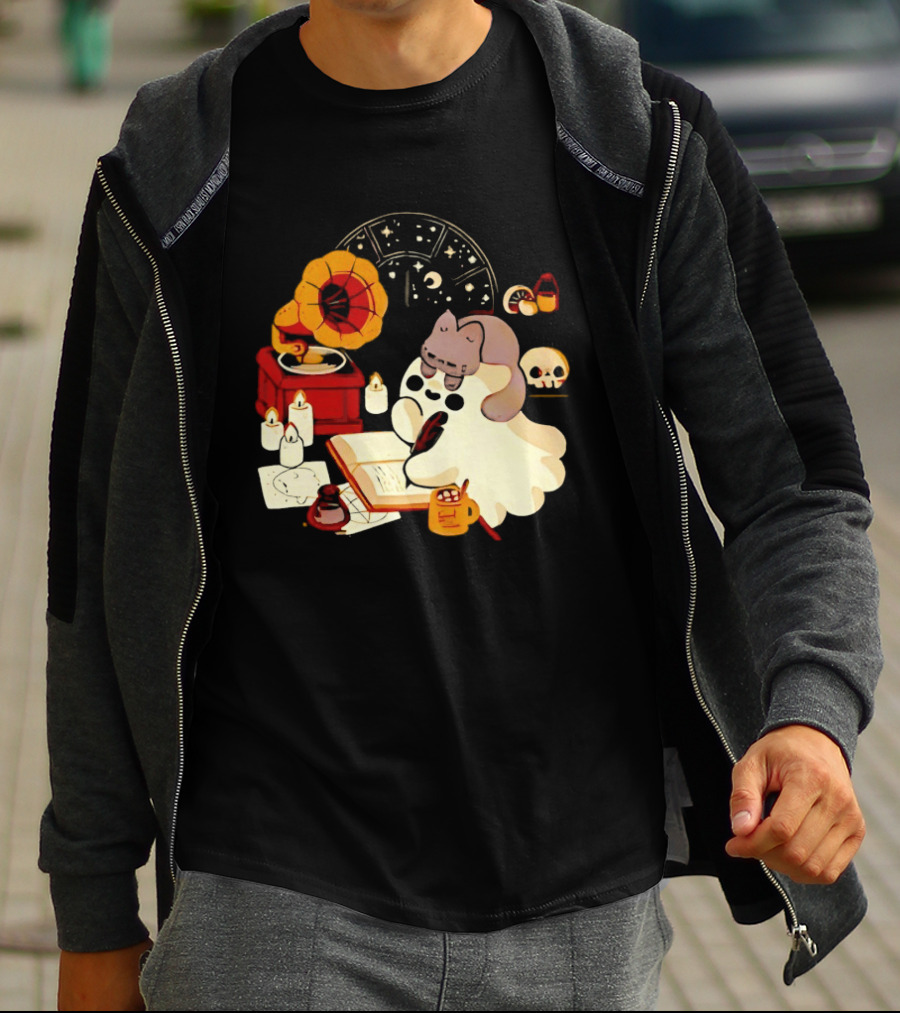 Spooky Ghost Lofi Aesthetic With Gramophone And Skulls T-Shirt