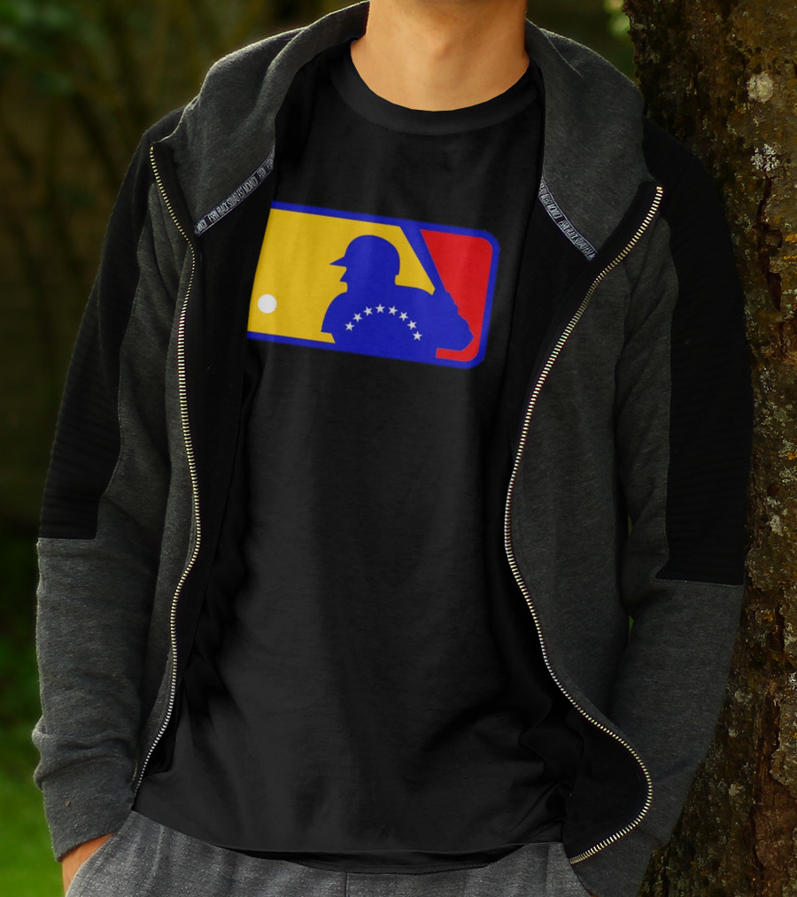 Venezuelan Baseball Player Silhouette With MLB Colors And Stars T-Shirt