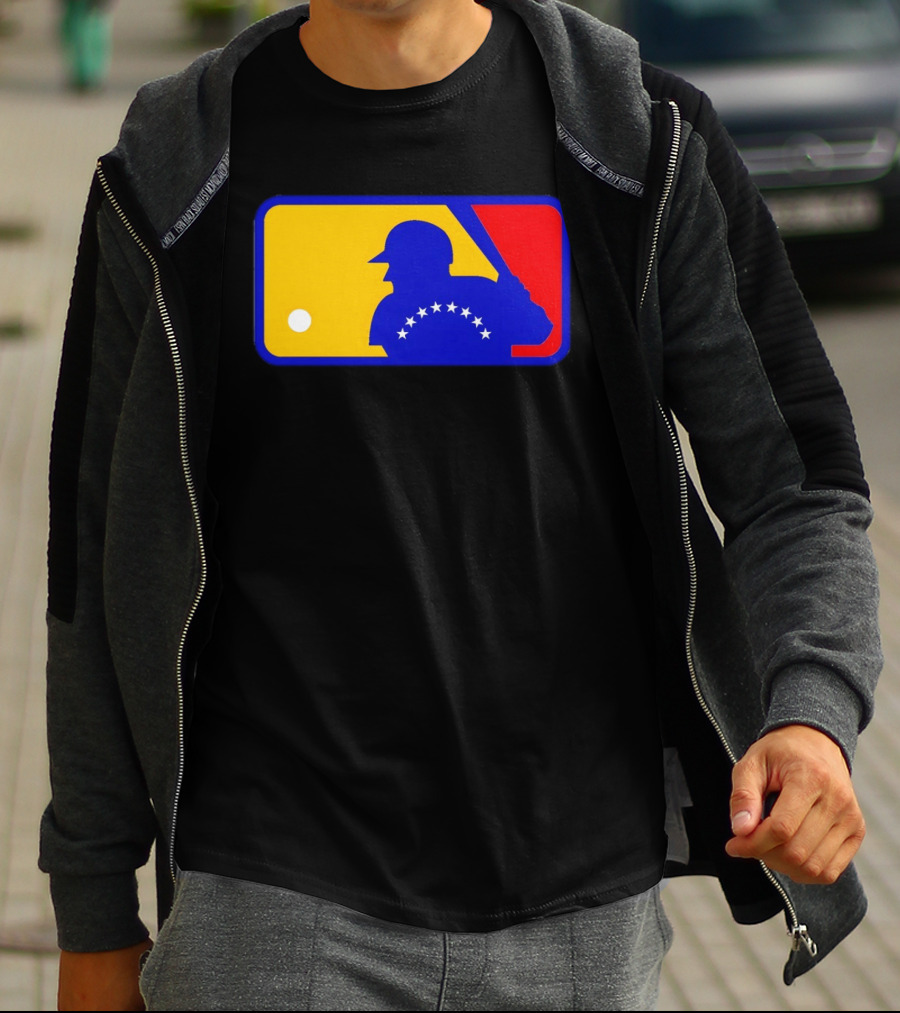 Venezuelan Baseball Player Silhouette With MLB Colors And Stars T-Shirt