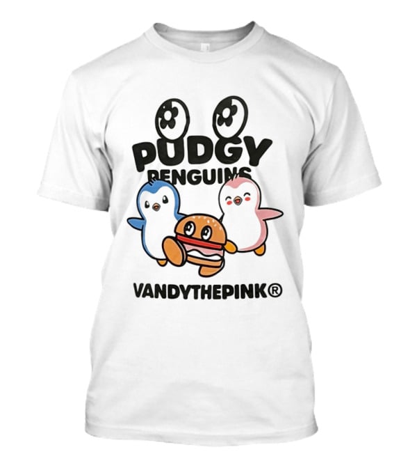 Pudgy Penguins Vandythepink With Burger Chibi Characters T-Shirt