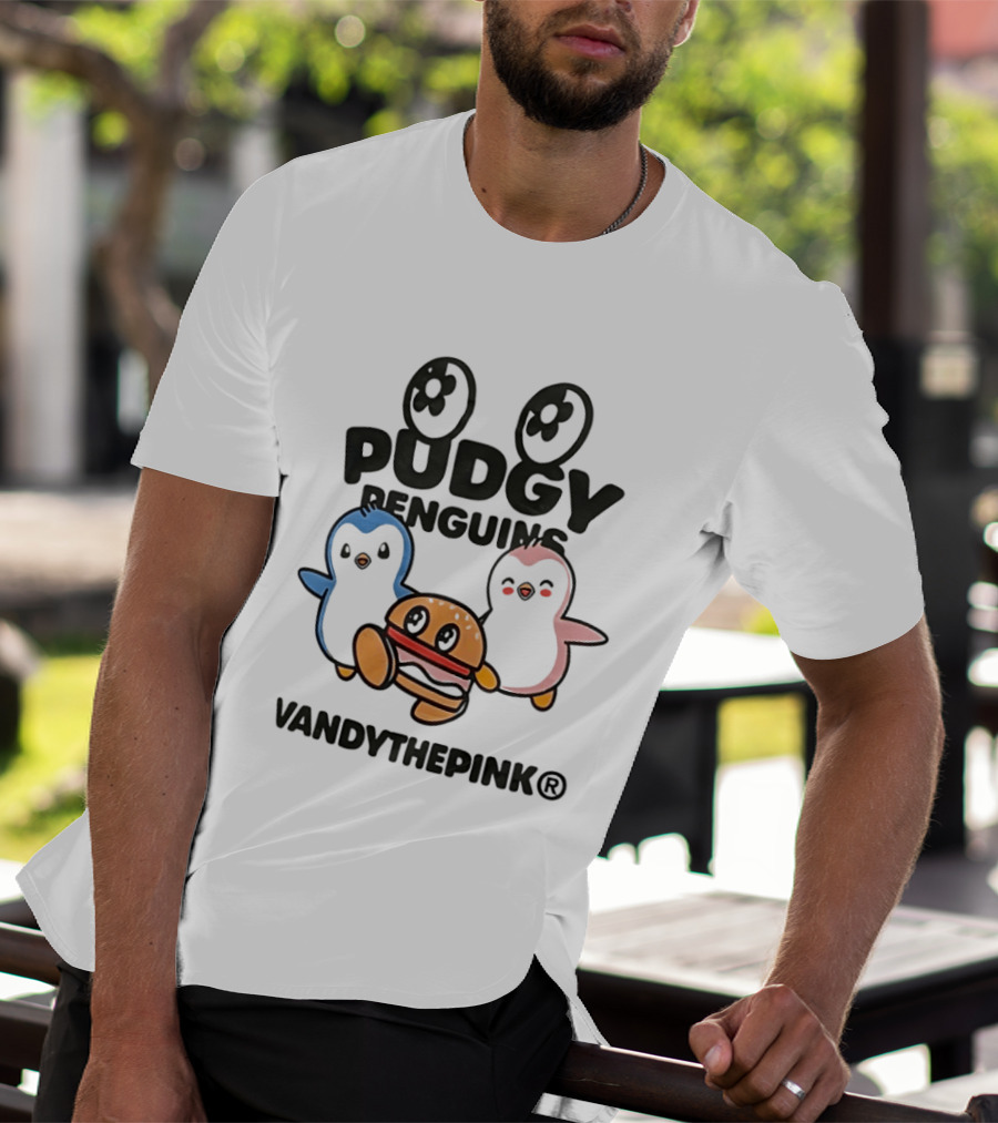 Pudgy Penguins Vandythepink With Burger Chibi Characters T-Shirt