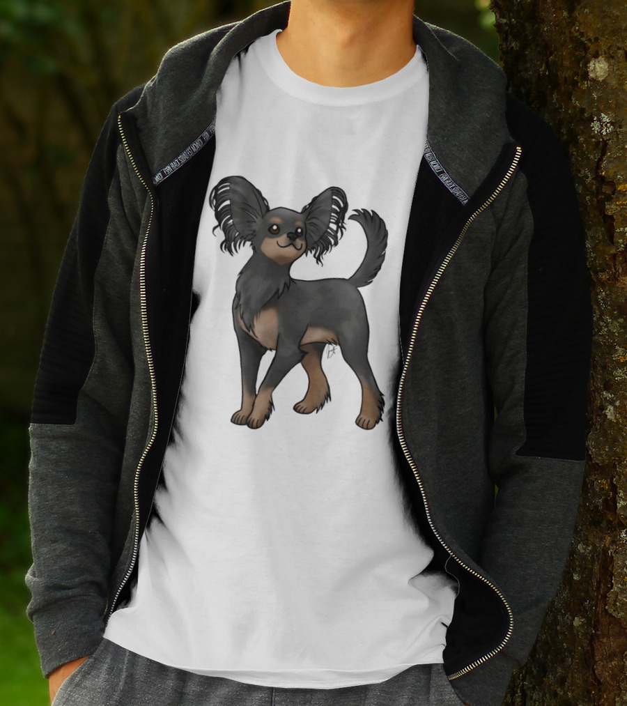 Russian Toy Dog Long Hair Black And Tan T-Shirt