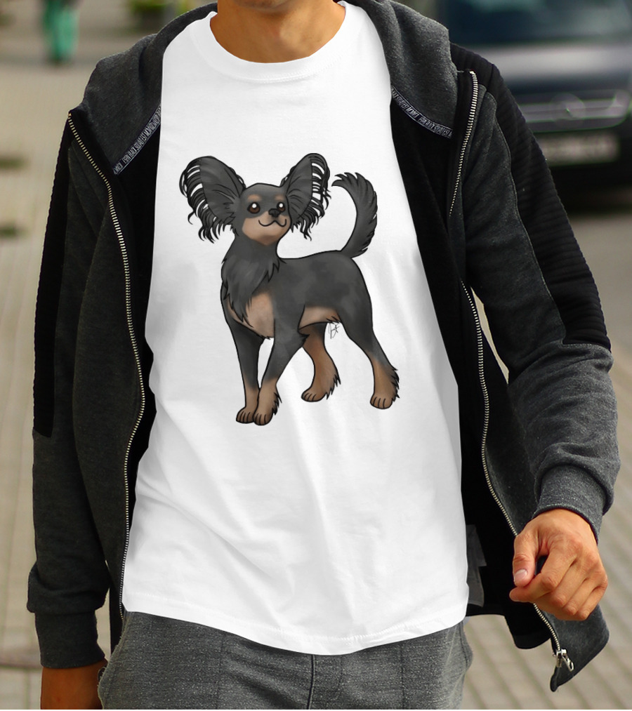 Russian Toy Dog Long Hair Black And Tan T-Shirt