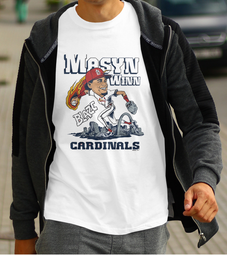 St. Louis Cardinals Masyn Winn Blaze Arch Skyline Caricature T-Shirt
