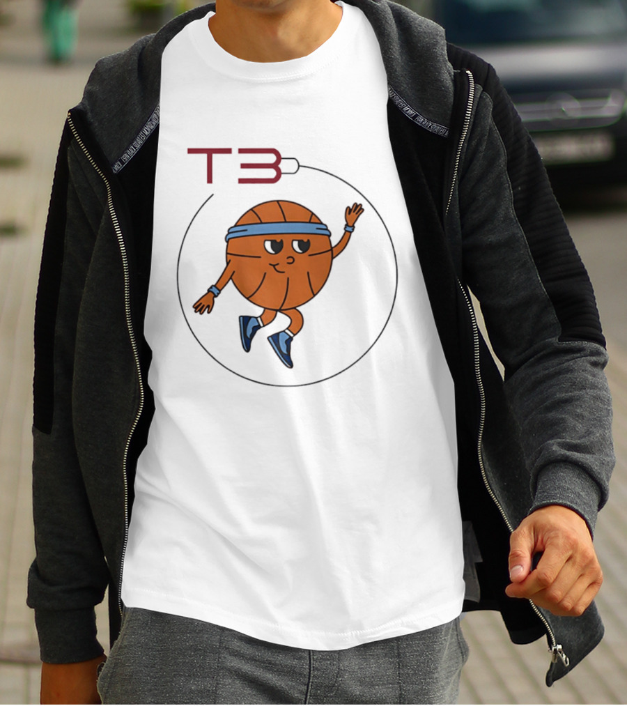 T3 Basketball Cartoon Character In Headband And Sneakers T-Shirt