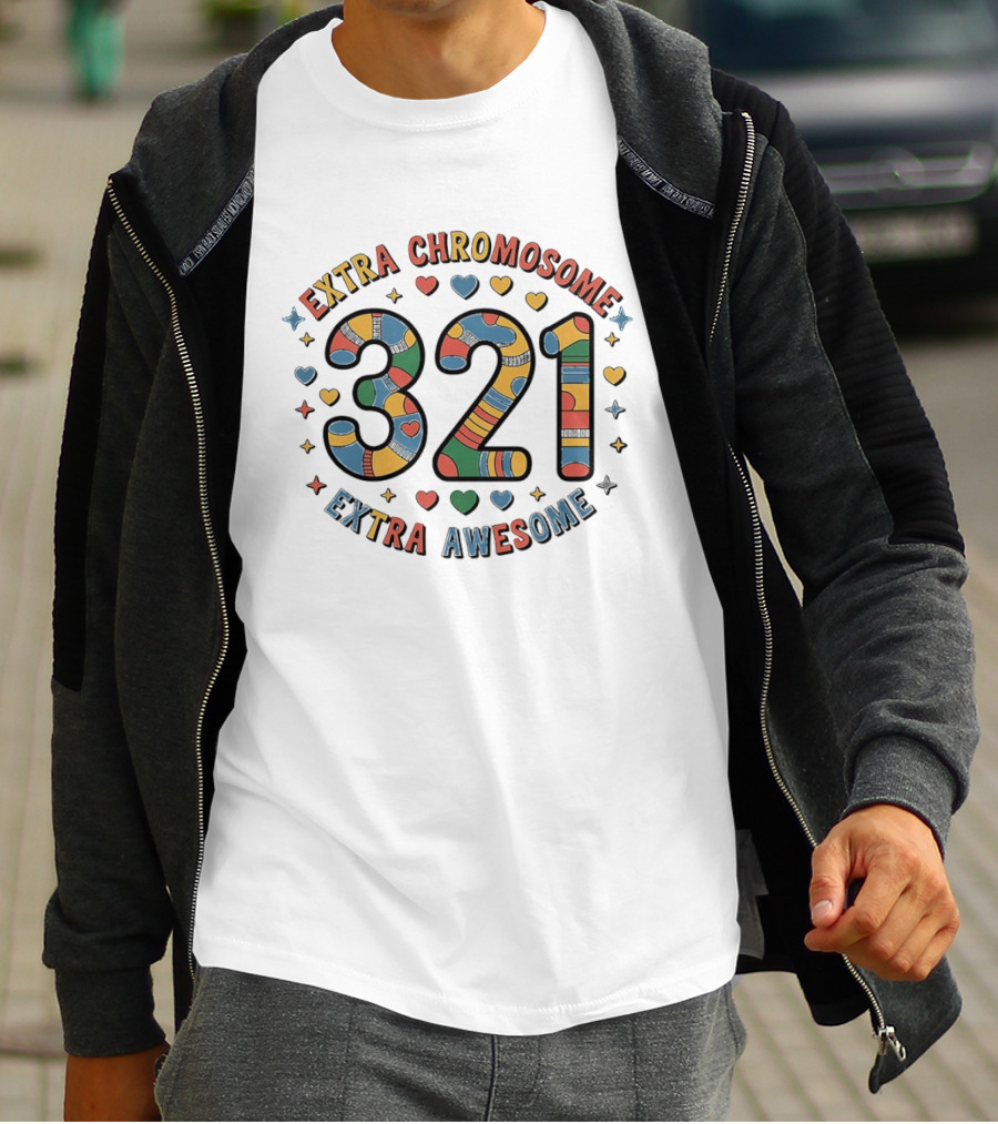 Extra Chromosome 321 Extra Awesome Colorful Socks And Hearts T-Shirt