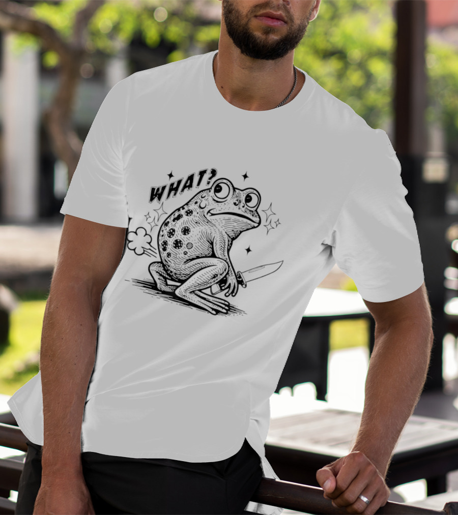 Frog Holding Knife Farting What Humorous T-Shirt