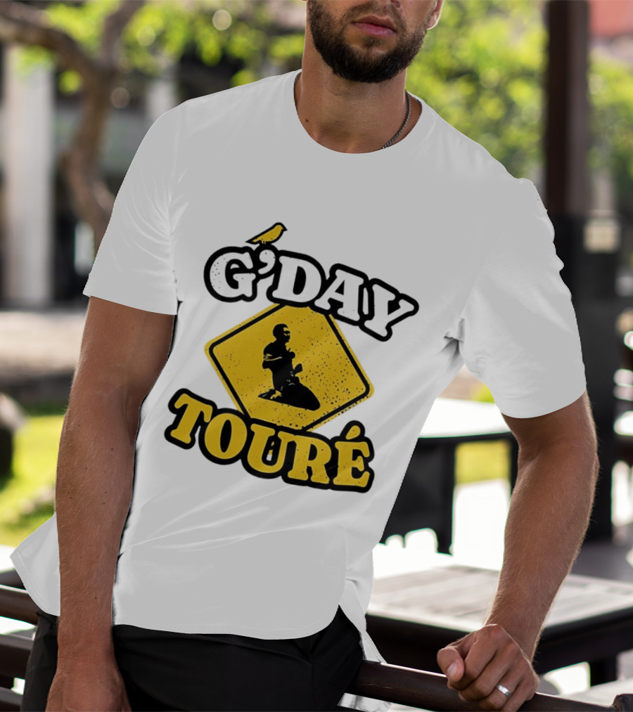 G'Day Toure Yellow Sign Kneeling Silhouette Bird T-Shirt