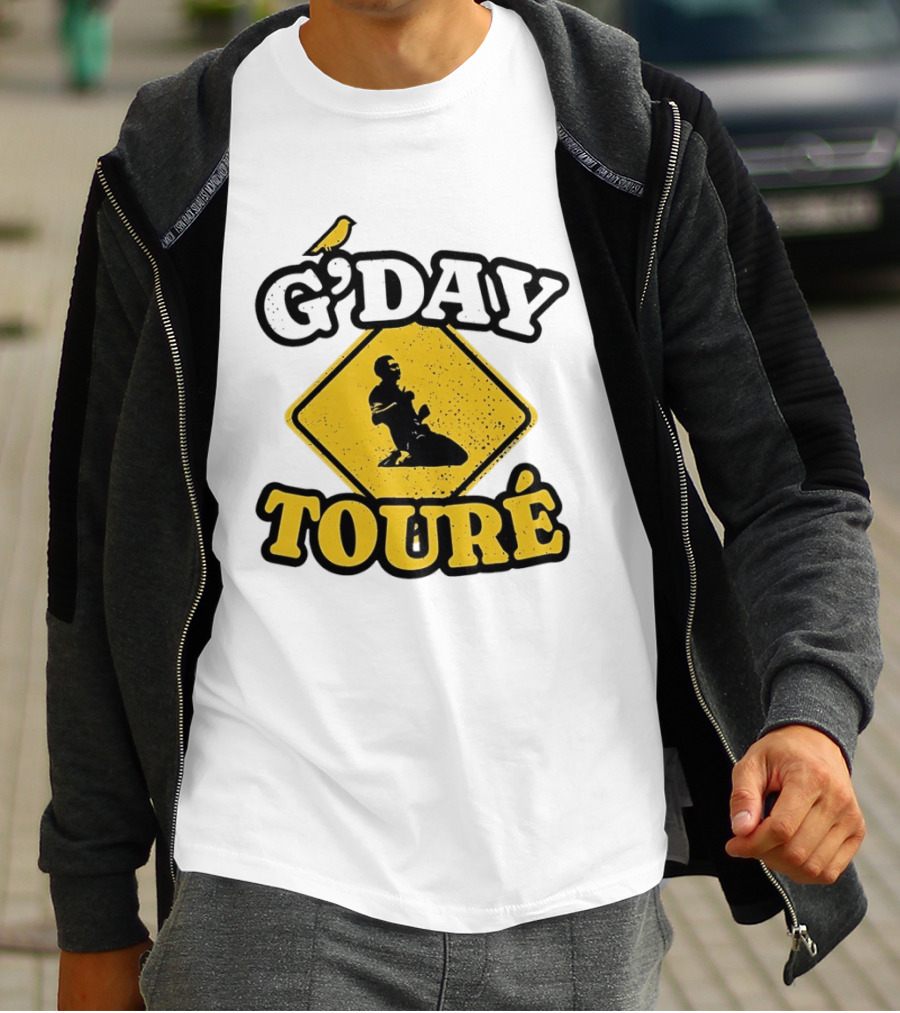 G'Day Toure Yellow Sign Kneeling Silhouette Bird T-Shirt