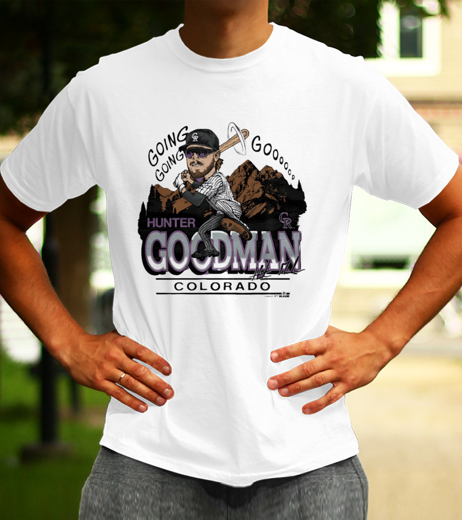 Hunter Goodman Going Going Going Colorado Rockies Caricature T-Shirt