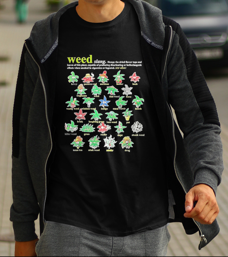 Weed Slang Definitions Illustrated With Cartoon Marijuana Characters T-Shirt