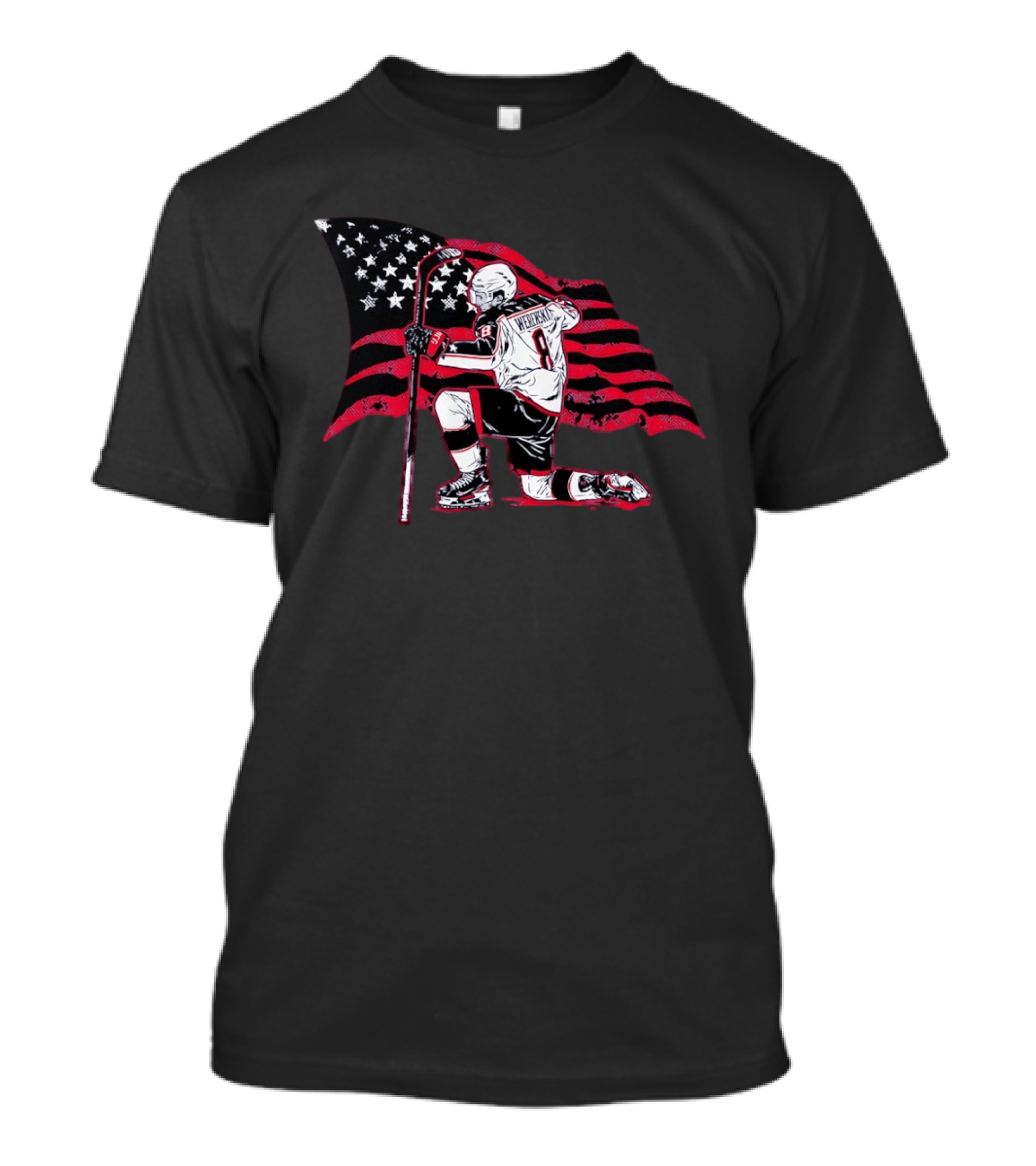 Zach Werenski 8 Columbus Blue Jackets Kneeling Pose American Flag Hockey T-Shirt