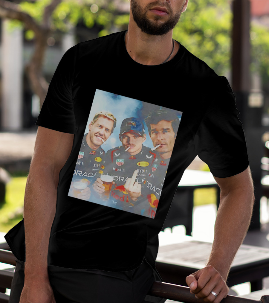 Red Bull Racing Vettel Verstappen Webber Smoking Fun F1 Legends Team Oracle T-Shirt